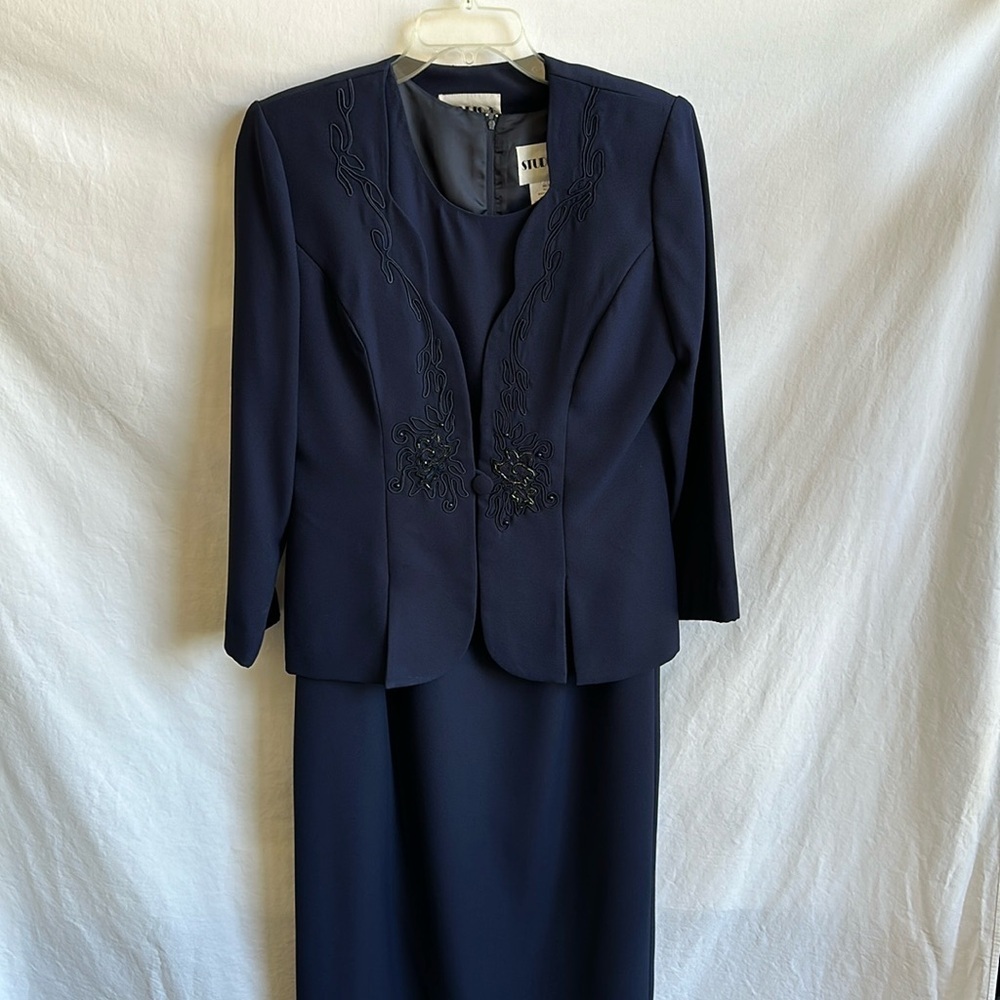 Studio I navy two-piece (sheath dress/jacket) formal outfit, size 10 tall